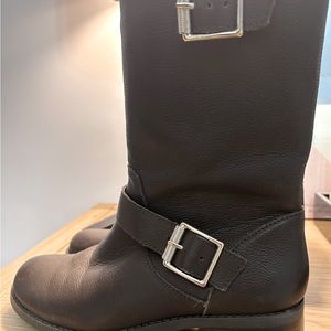 Sole Society Brown Leather Moto Boots lug sole with gold hardware EUC